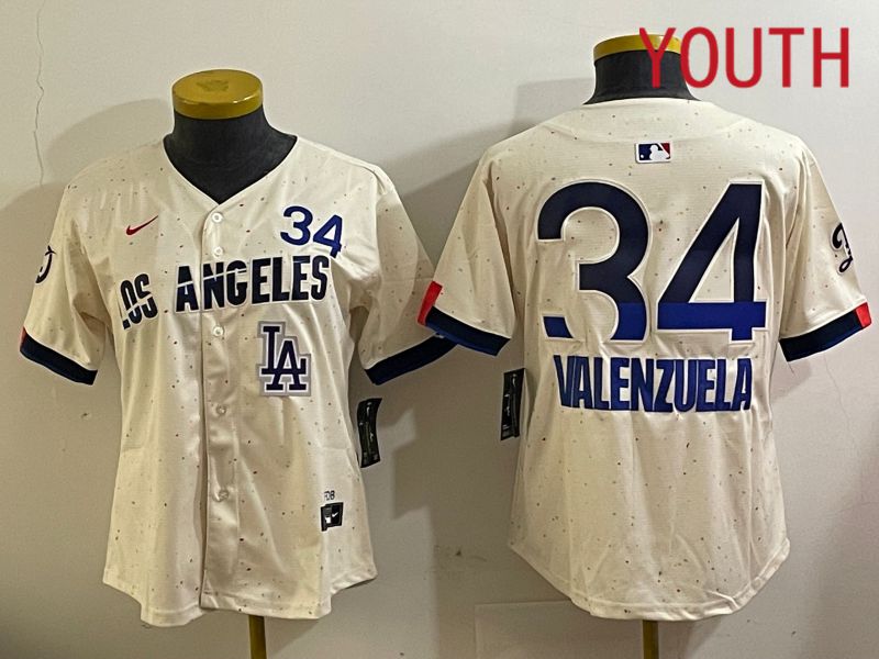 Youth Los Angeles Dodgers #34 Valenzuela Cream City Edition Nike 2024 MLB Jersey style 11202->youth mlb jersey->Youth Jersey